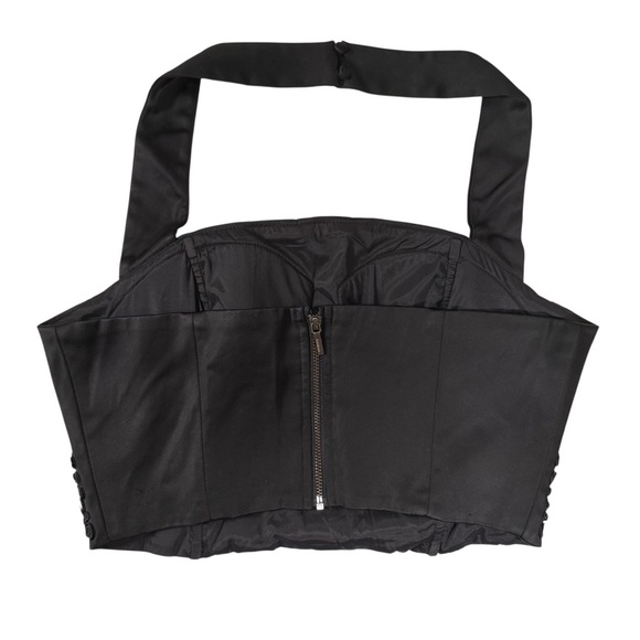 Bebe Size 6 Black Satin Sequin Appliqué Halter Crop Corset Tank Top - Picture 2 of 7